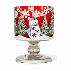 Bath & Body Works SILVER NICKEL Winter Scene Pedestal 3Wick Candle Holder