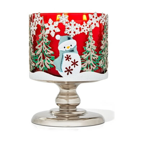 Bath & Body Works SILVER NICKEL Winter Scene Pedestal 3Wick Candle Holder 4 Bath & Body Works SILVER NICKEL Winter Scene Pedestal 3Wick Candle Holder - Image 2