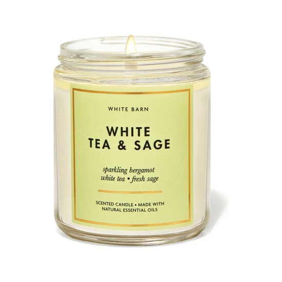Bath & Body Works White Tea And Sage Single Wick Candle 7oz/198g 3 Bath & Body Works White Tea And Sage Single Wick Candle 7oz/198g