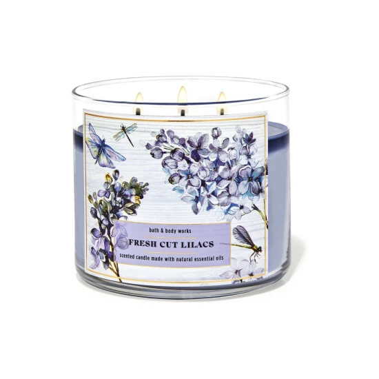 Bath & Body Works Clear Fresh Cut Lilacs 3Wick Candle 3 Bath & Body Works Clear Fresh Cut Lilacs 3Wick Candle