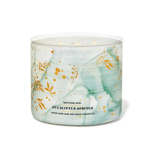 Bath & Body Works Clear Eucalyptus Springs 3Wick Candle 3 Bath & Body Works Clear Eucalyptus Springs 3Wick Candle